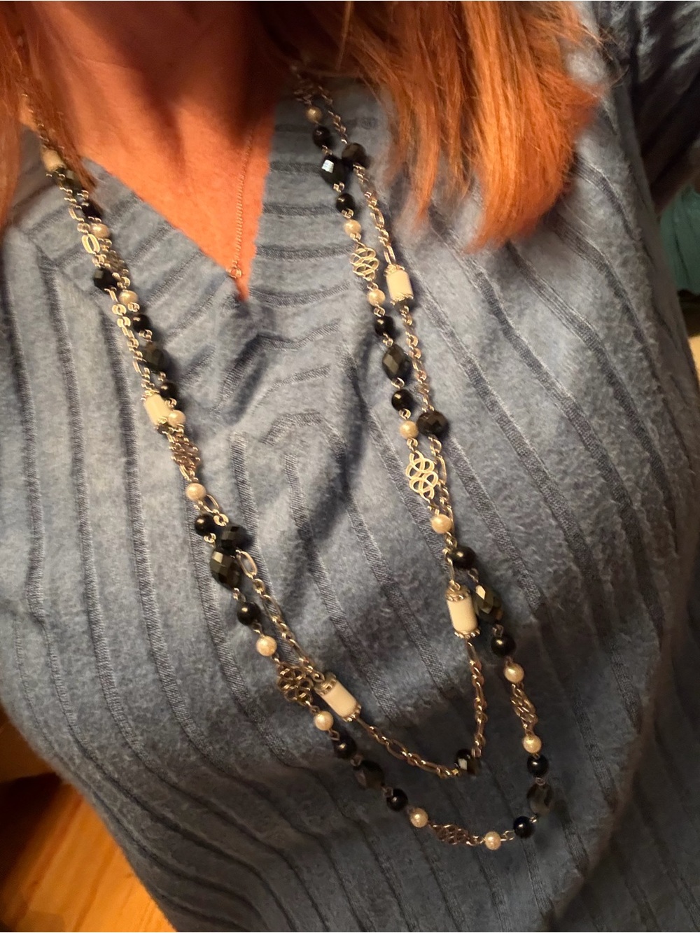 Elegant Black and White Multi-Strand Beaded Necklace - Women's Jewelry